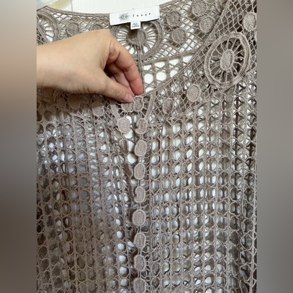 Open Front 3/4 Sleeves Crochet Sweater, & coordinating Tank Top. Taupe. - Picture 4 of 15